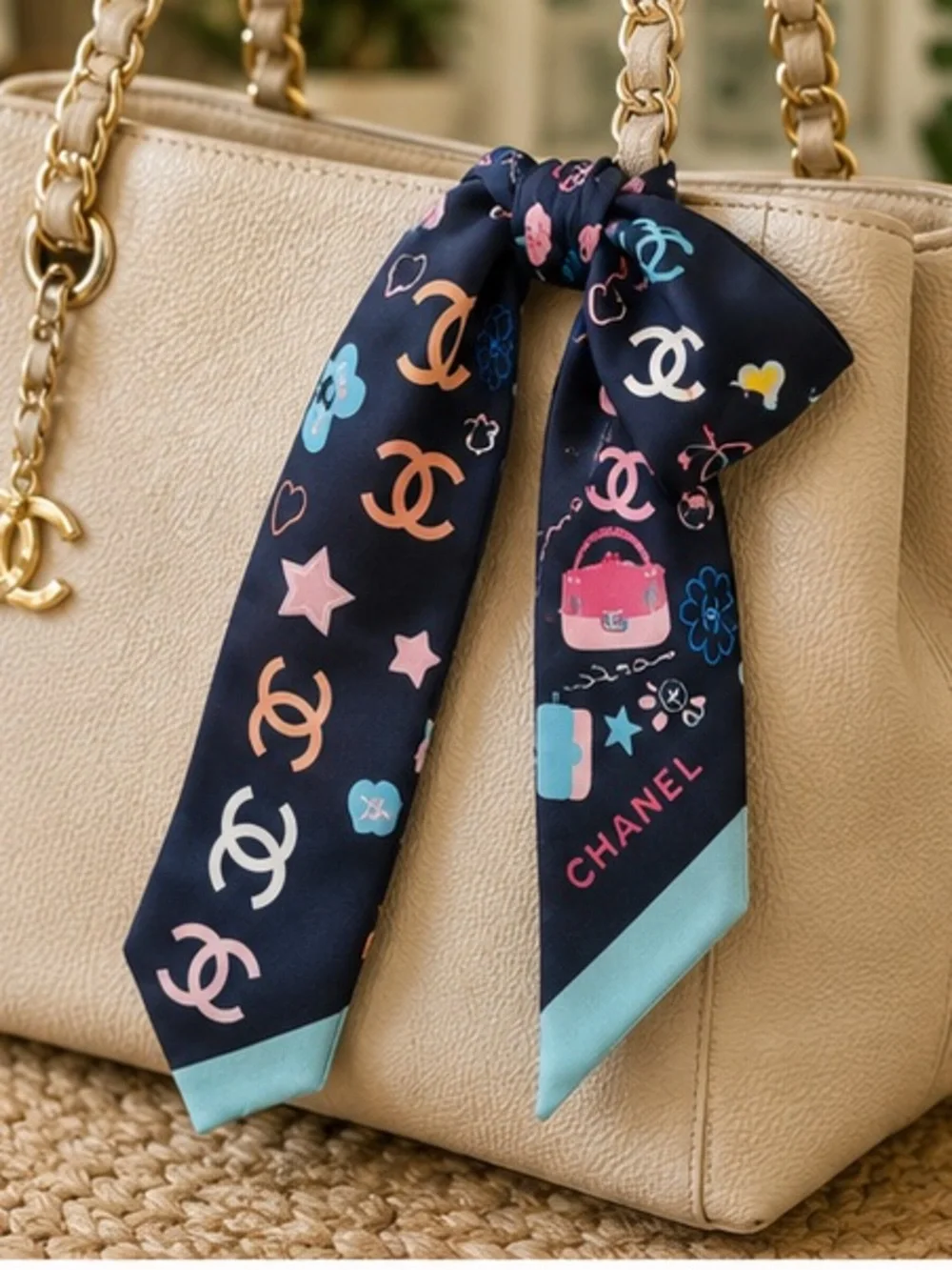 Designer Inspired Navy Silk Twilly Scarf | Pink & Blue Hair Scarf | Purse Ribbon